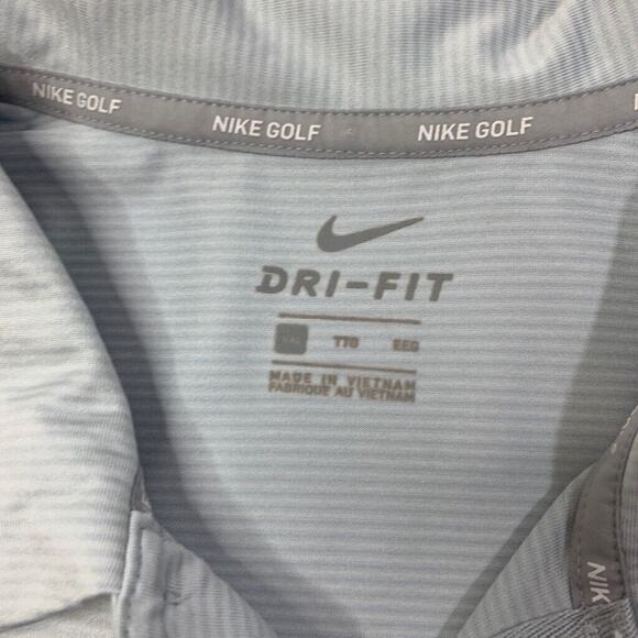 Nike Polo Shirt Mens 2XL Ash Grey White Striped Golf Dri Fit Control Performance - Picture 3 of 9